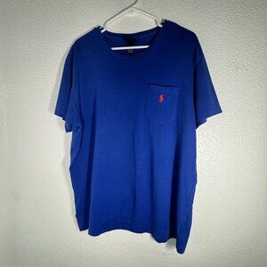 Polo Ralph Lauren Blue Cotton T-Shirt L With Red Embroidered Logo On Front Pocke